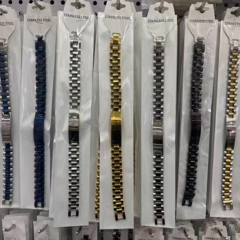 Stainless Steel Watch Band Link Bracelet, Classic Rectangular Chain Wrist Jewelry for Men
