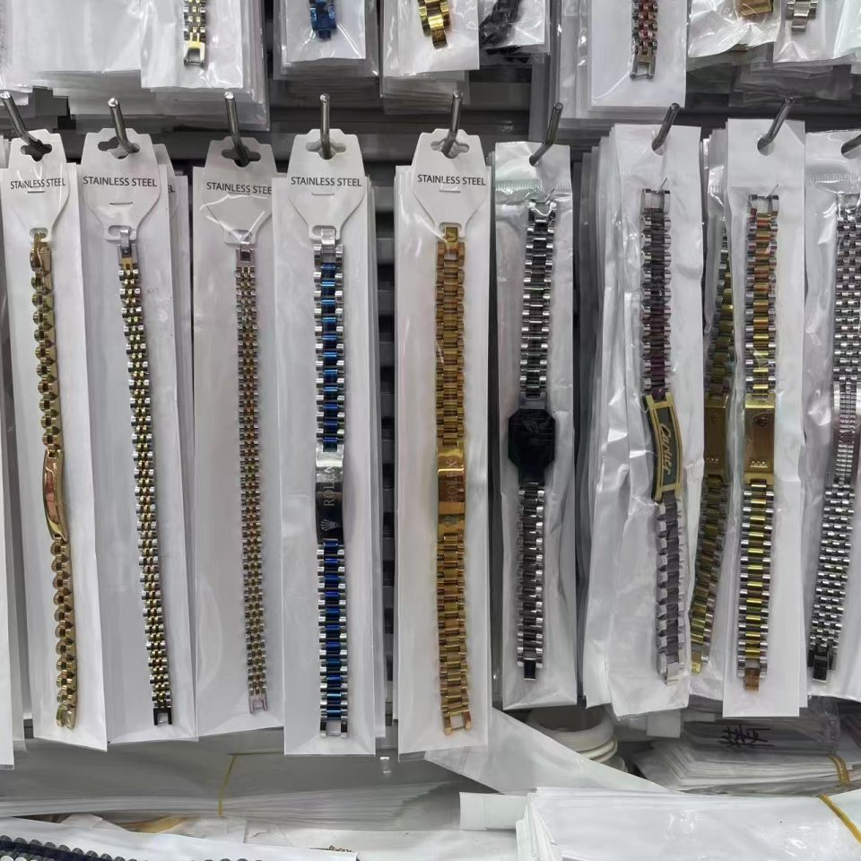 Men Multi Tone Stainless Steel Watch Band Style Bracelet Metal Link Wrist Jewelry